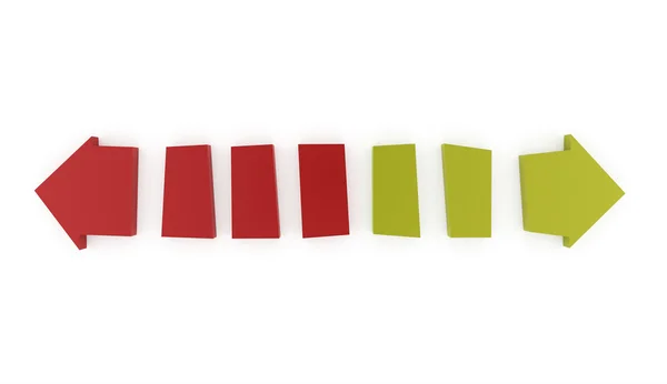Czerwone i zielone strzałki świadczonych na białym tle — Zdjęcie stockowe
