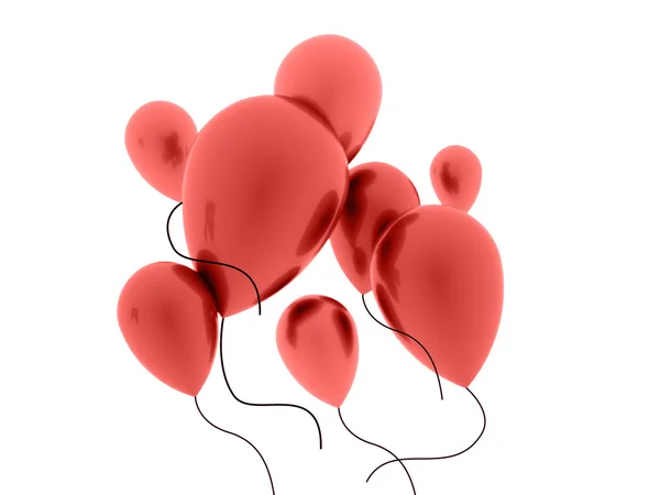 Many red balloons fly out on white — Stock Photo, Image