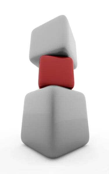 Conceito de três cubos um é vermelho isolado — Fotografia de Stock