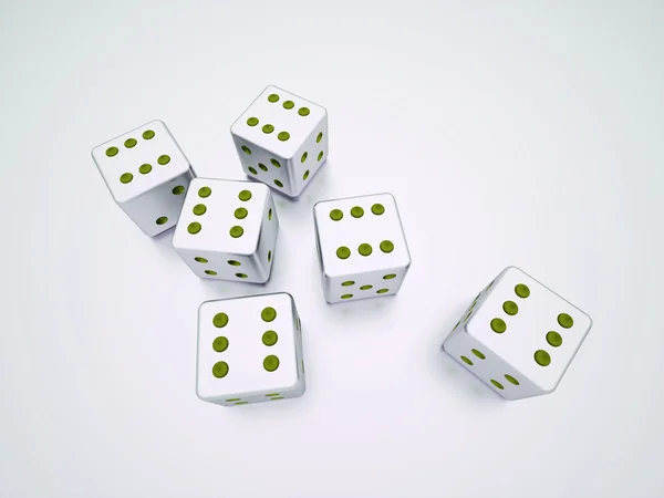 Six dices with green dots — Stock Photo, Image