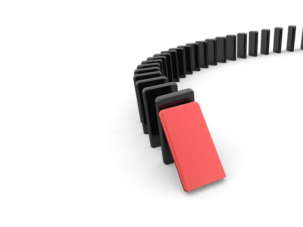 Domino effetto concetto uno è rosso — Foto Stock