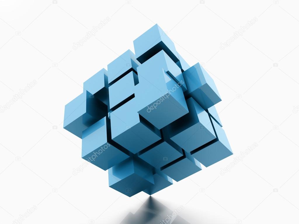 Blue cubes concept isolated on white 