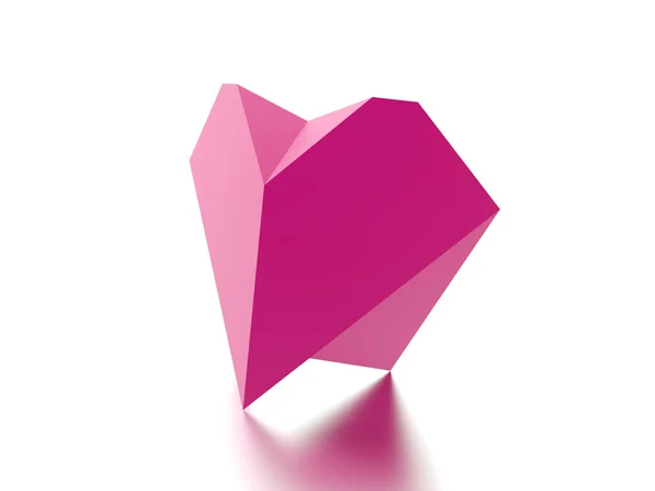 Papel de coração rosa renderizado em branco — Fotografia de Stock