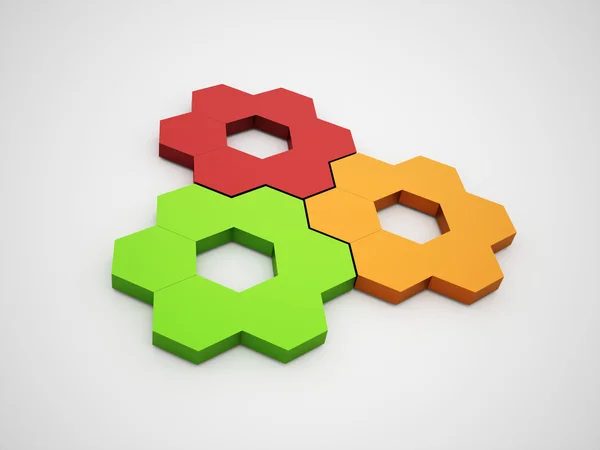 Colored hexagonal gears — Stock Photo, Image