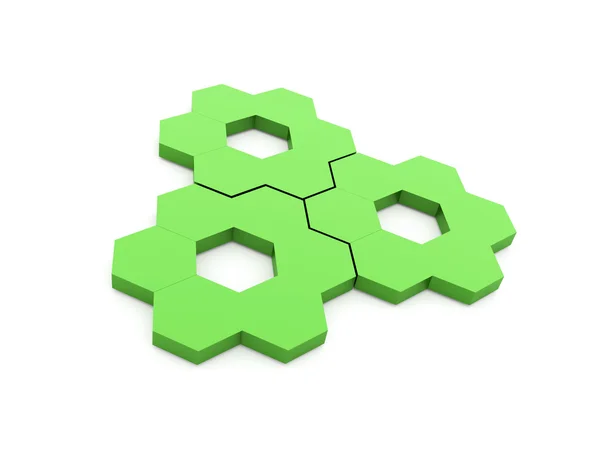 Yeşil altıgen gears işlenen izole — Stok fotoğraf