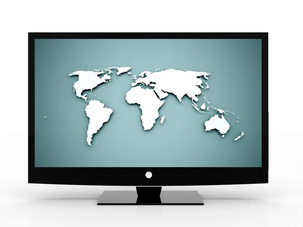 3D monitor with world map — Stock Photo, Image