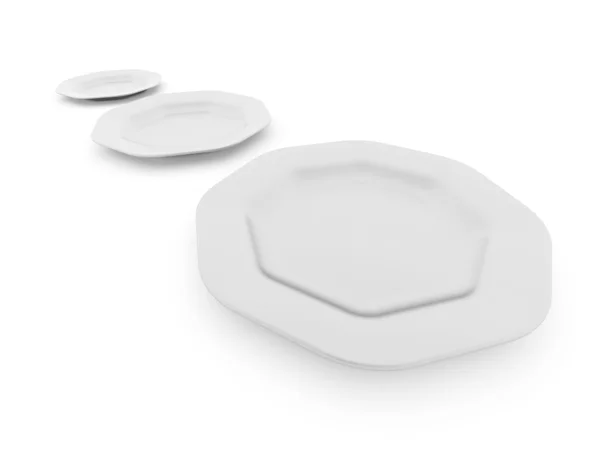 Three simple white plates — Stock Photo, Image