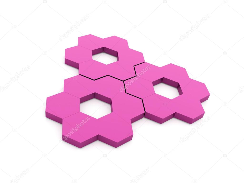 Pink hexagonal gears isolated