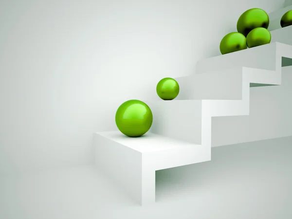 Green spheres on stairs concept — Stock Photo, Image