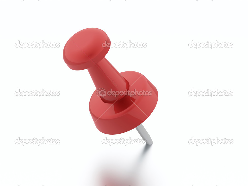 Single pierced red push pin rendered