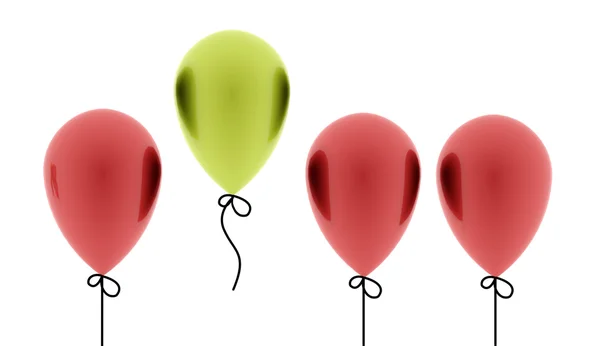 Πολλά κόκκινα μπαλόνια ένα είναι πράσινο τετηγμένα — Φωτογραφία Αρχείου