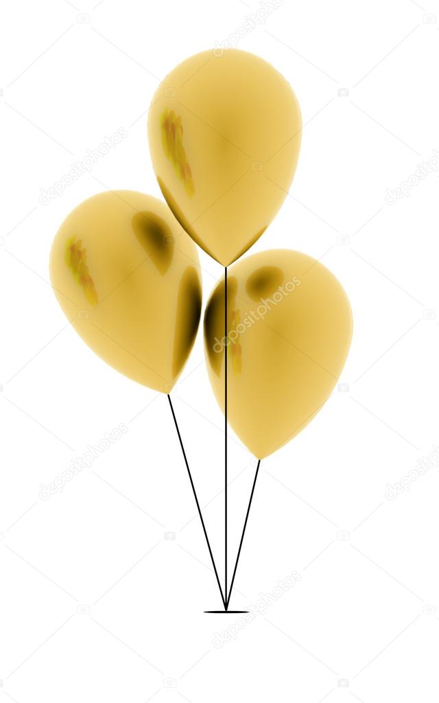 Three gold balloons rendered