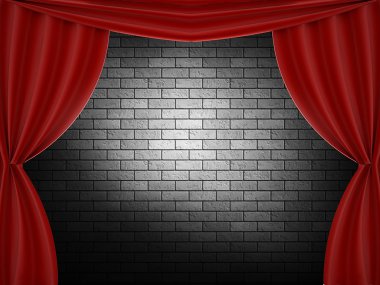 perde ile karanlık tuğla duvar