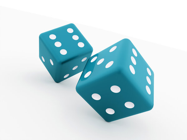 Two blue dices isolated 