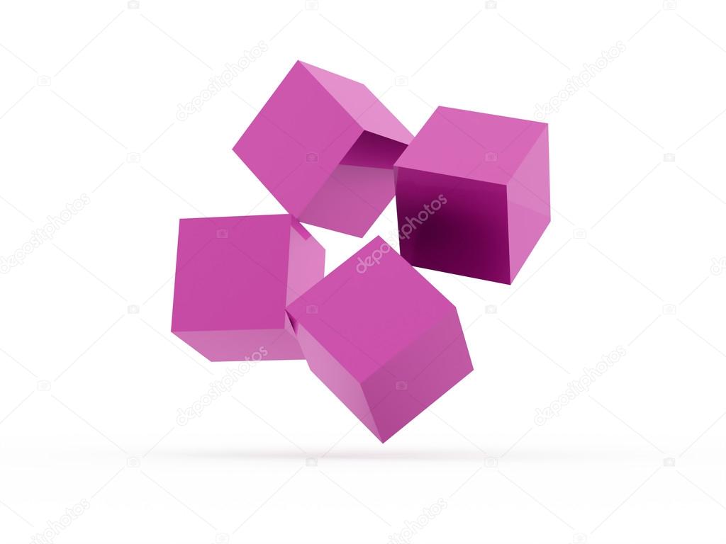 Four pink cubes rendered 