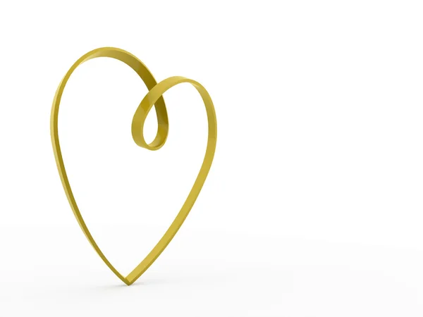 Gold heart ribbon rendered on white — Stock Photo, Image