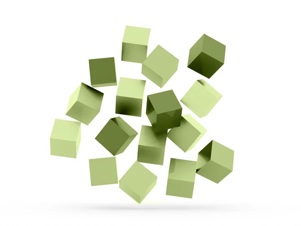 Muitos cubos verdes ficam isolados — Fotografia de Stock