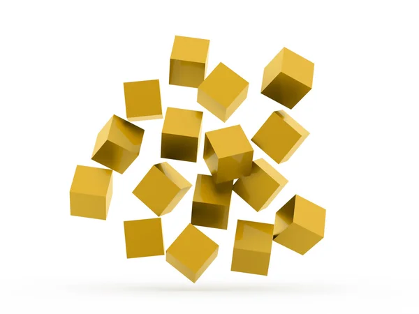 Концепція жовтих кубів, представлена на білому — стокове фото