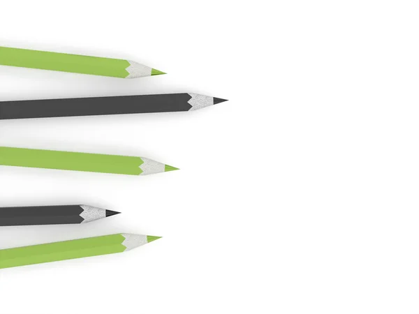 Gröna och svarta pennor koncept på vit — Stockfoto