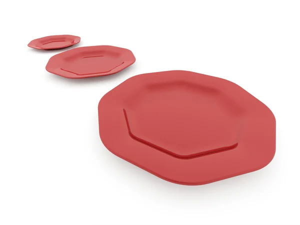 흰색 절연의 빨간 접시 3 개 — 스톡 사진