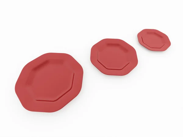 Three red plates on white background — Stock Photo, Image