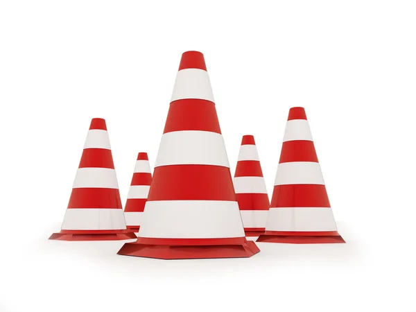 Cones de estrada vermelho isolado em branco — Fotografia de Stock