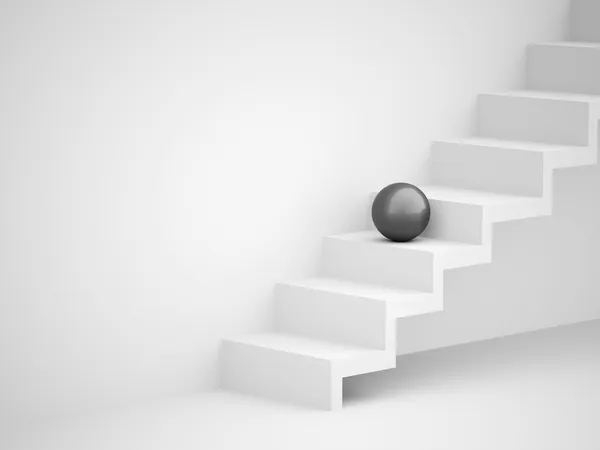 En svart klot på trappor business — Stockfoto