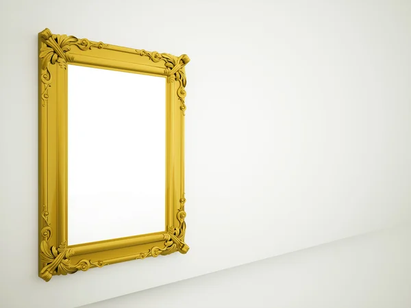 金色的老式镜子在墙上 免版税图库照片