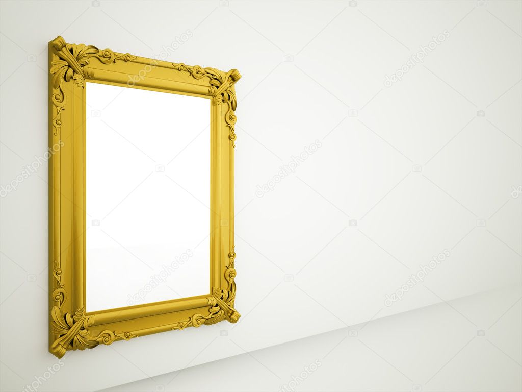 Golden vintage mirror on the wall 