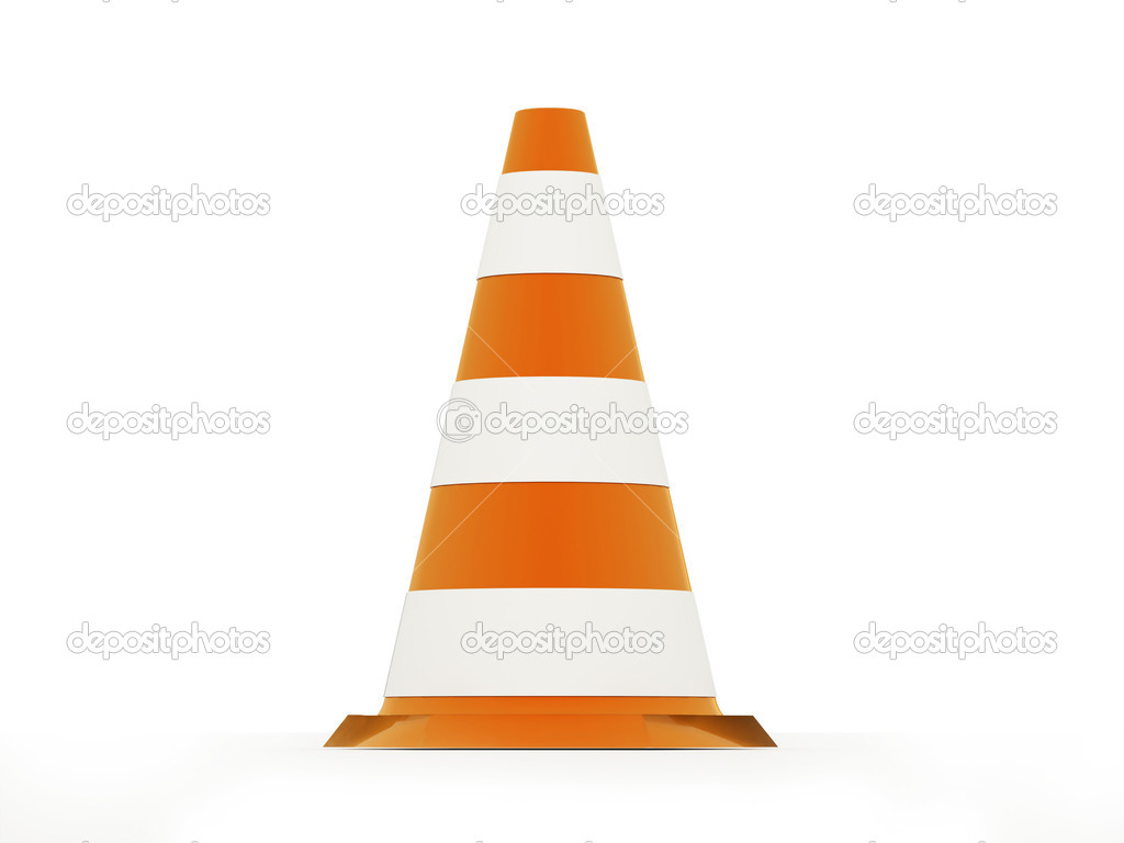 Orange road cone isolated on white
