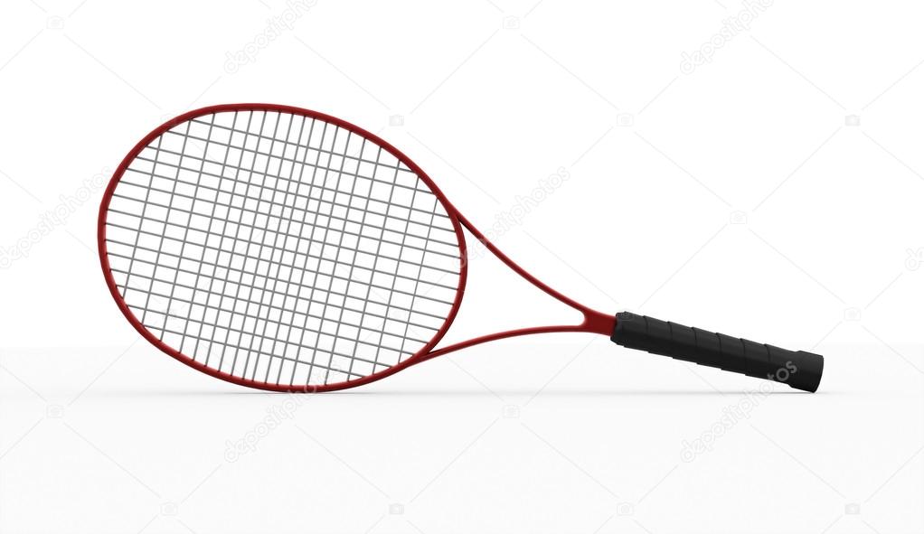 Red tennis racket isolated on white 
