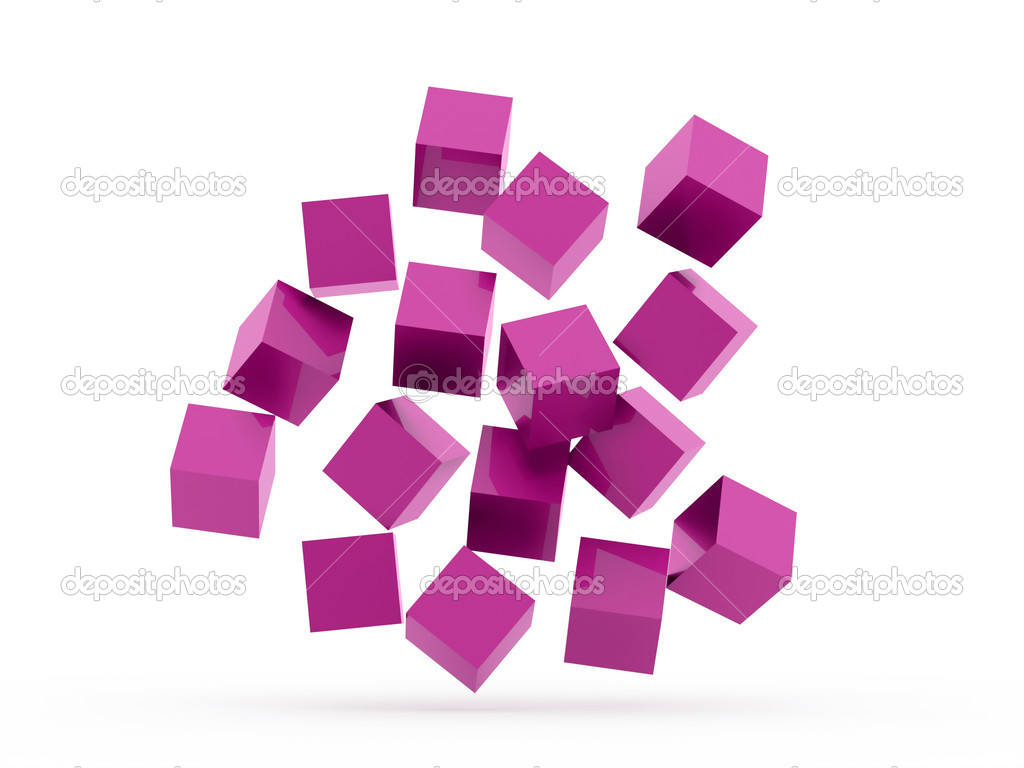 Many abstract purple cubes isolated