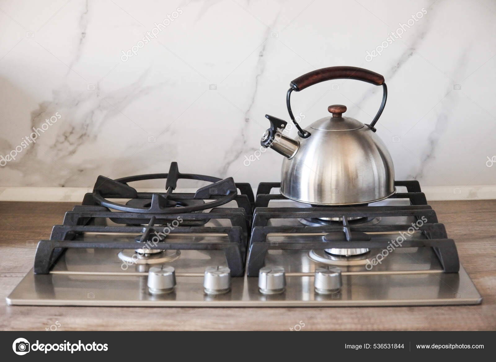 Kettle Heated Built Gas Hob Modern Kitchen Stock Photo by ©Alexthq 536531844