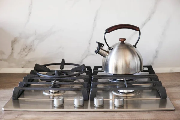 Kettle Heated Built Gas Hob Modern Kitchen — Stock Photo, Image