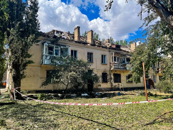 Destroyed Houses Rocket Attack Russia War Ukraine — Fotografia de Stock