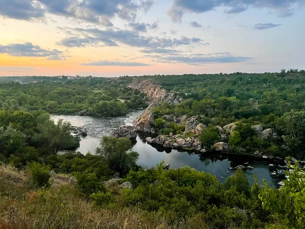 Narrow Fast River Rapids Rocky Gorge Sunset — стоковое фото