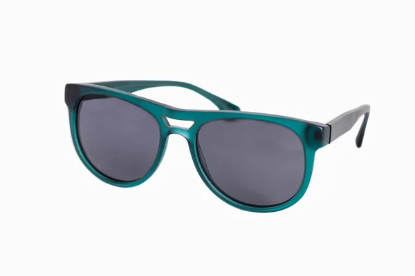 Stylish Designer Green Sunglasses Isolated White Background — 图库照片
