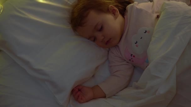 Cute Chuby Little Toddler Baby Girl Years Old Sleeping Pink — Stok Video