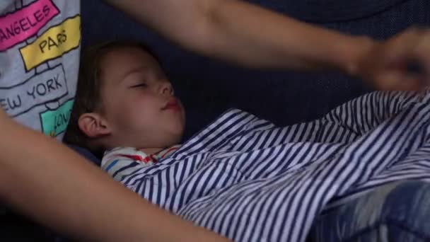 Portrait Sick Ill Little Preschool Child Boy Measuring Body Hight — Stockvideo