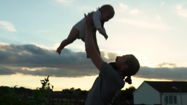 Happy Father Holding Adorable Baby Boy Embracing Kissing Smiling Dad — Stok Video