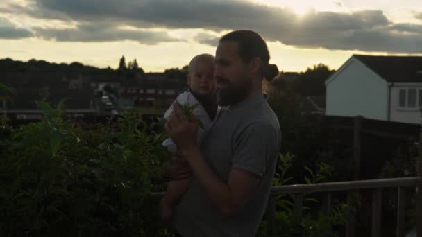 Happy Father Holding Adorable Baby Boy Embracing Kissing Smiling Dad — Stock Video