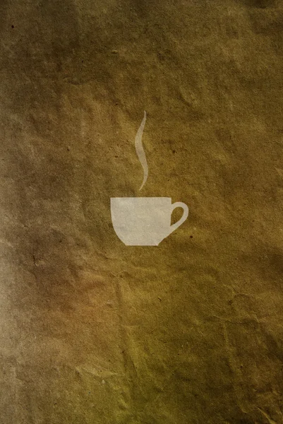 Tasse Kaffee und Kaffeebohnen Muster auf zerknülltem Papier Textur, Jahrgang — Stockfoto