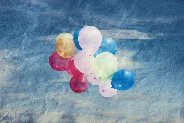 Ballonger i himlen, vintage, textur skrynklade papper, vintage — Stockfoto