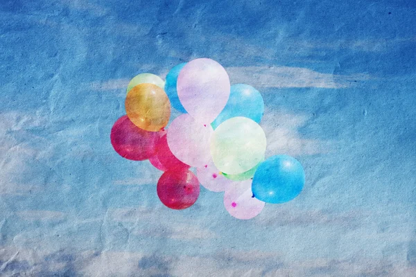 Ballons dans le ciel, vintage, texture papier froissé, vintage — Photo