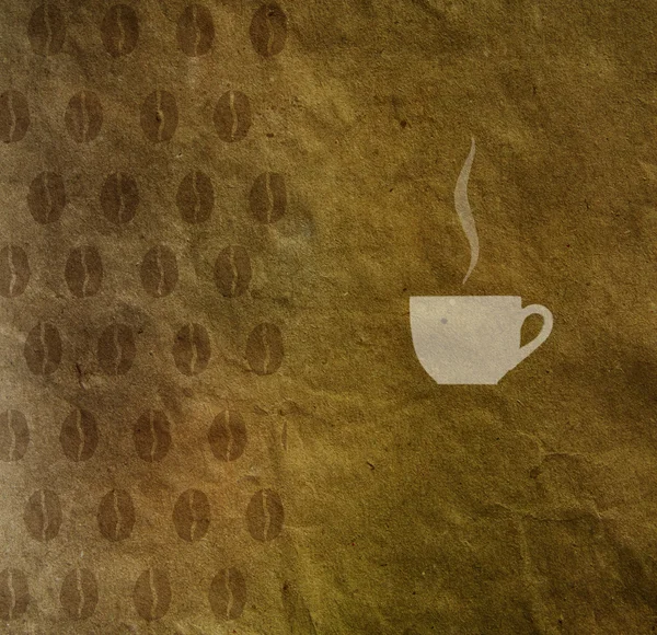 杯咖啡和咖啡 bean 模式上弄皱的纸的纹理，葡萄酒 — 图库照片#