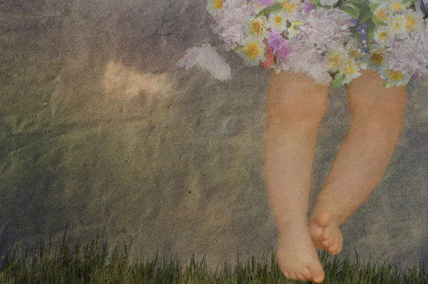 Feet with flowers — Stock Photo, Image