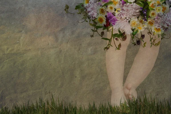 Feet with flowers — Stock Photo, Image