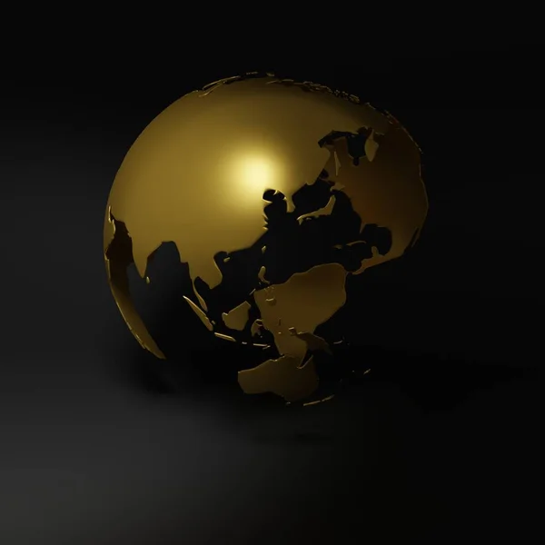 golden planet earth, rotated globe made by asia, investment business background