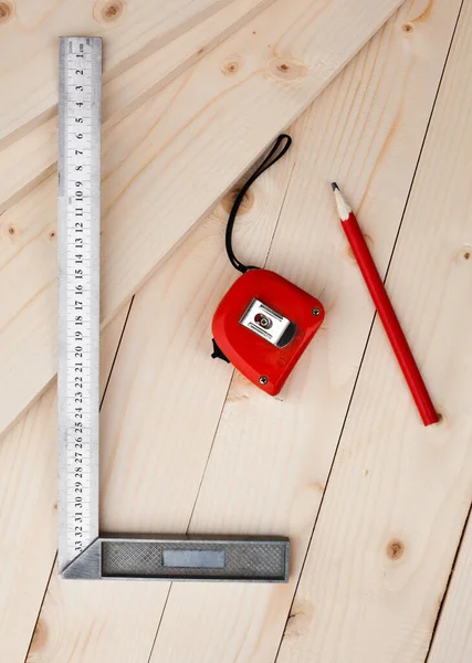 Measuring Tape Square Pencil Tools Measuring Joiner Carpenter Workshop Close — Zdjęcie stockowe