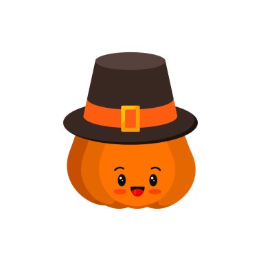 Beyaz arka planda izole edilmiş hacı şapkalı Şükran Günü balkabağı..